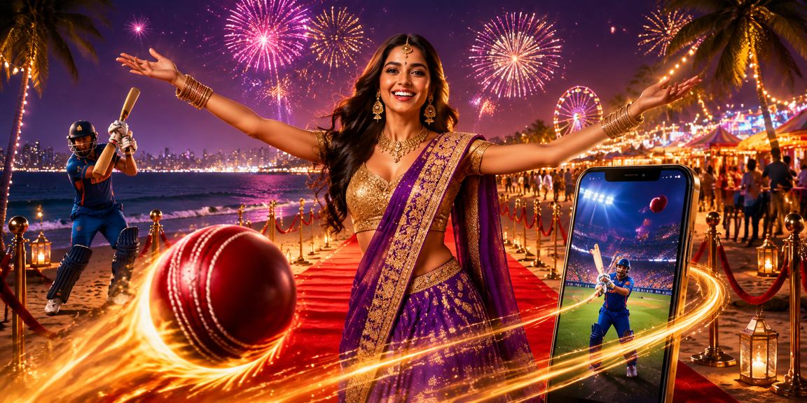 Excited player betting on cricket at a lively night market in India